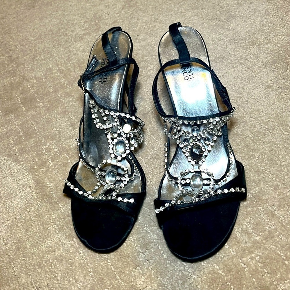 Black sequin Valenti Franco strap heels size 8.5